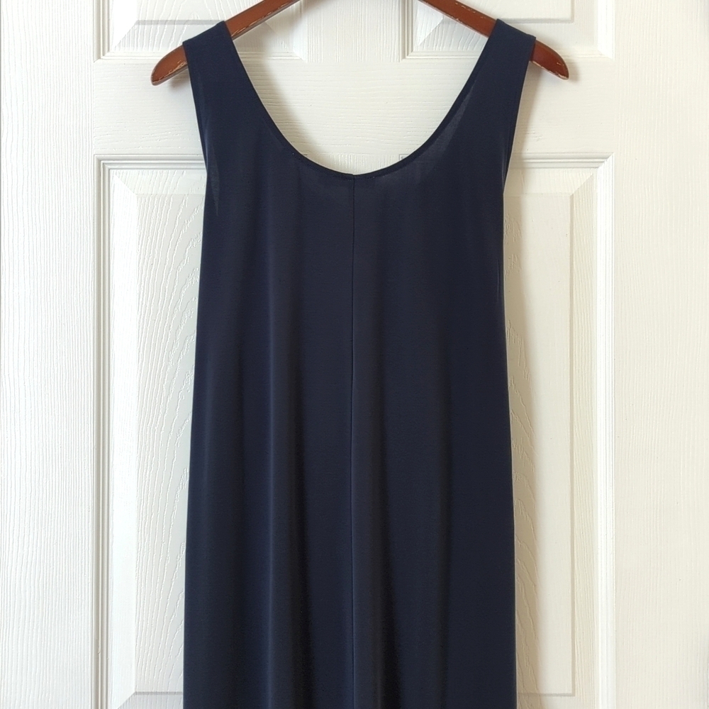 Vince Silky Sleeveless Scoop Neck Tie Front Midi Sheath Dress Coastal Navy M - Picture 14 of 15